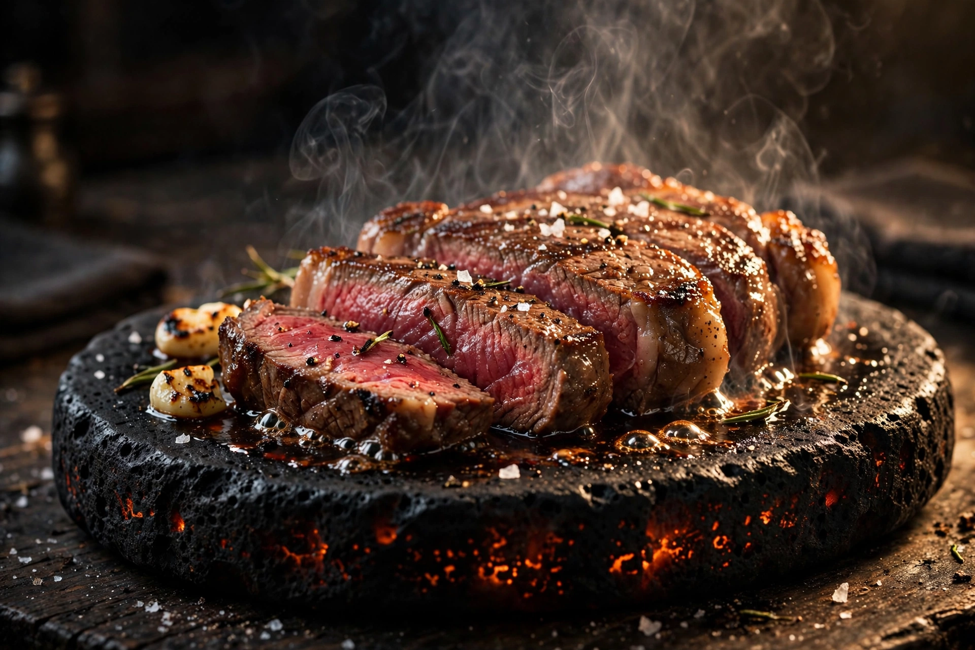 Black Rock Hartland menu – steak sizzling on the 755 degree volcanic rock at Black Rock Bar and Grill Hartland MI